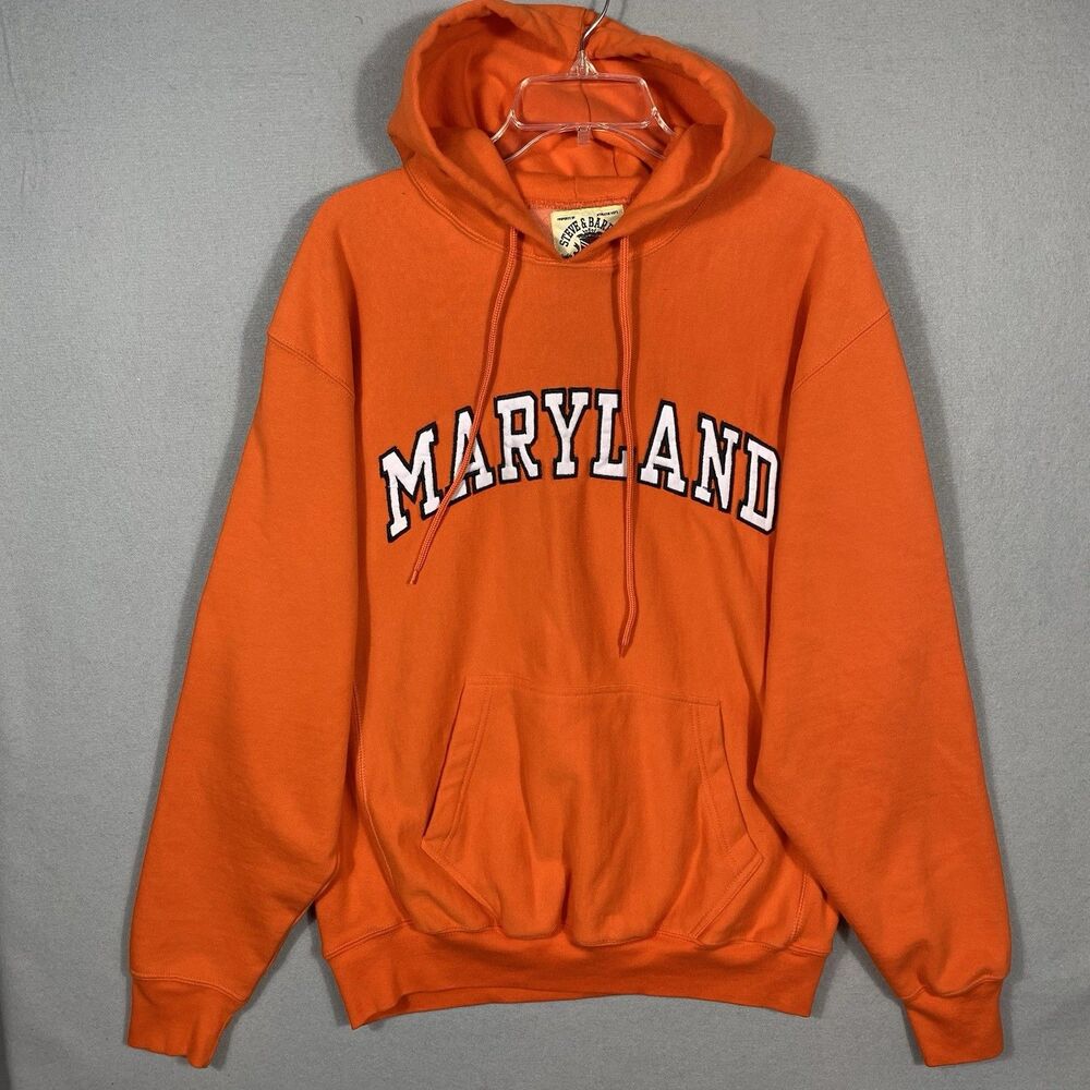 Vintage University of Maryland Terrapins Hoodie Men M Hooded Orange Steve Barry